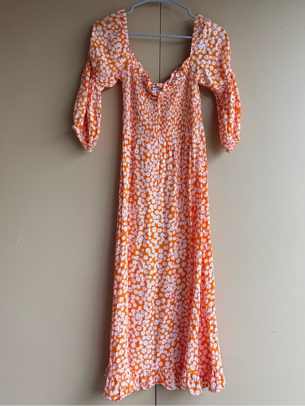 Faithfull the Brand Orange floral midi dress